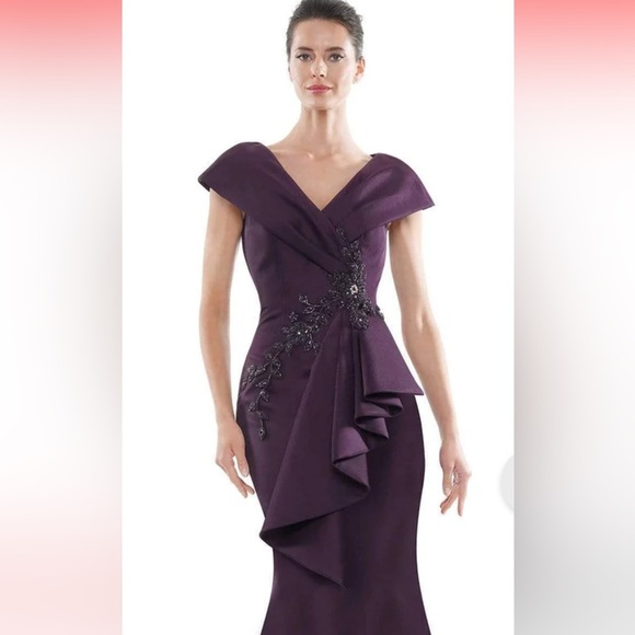 Marsoni by Colors MV1086 Embellished V Neck Mermaid Gown Eggplant Size 12 - Picture 3 of 15